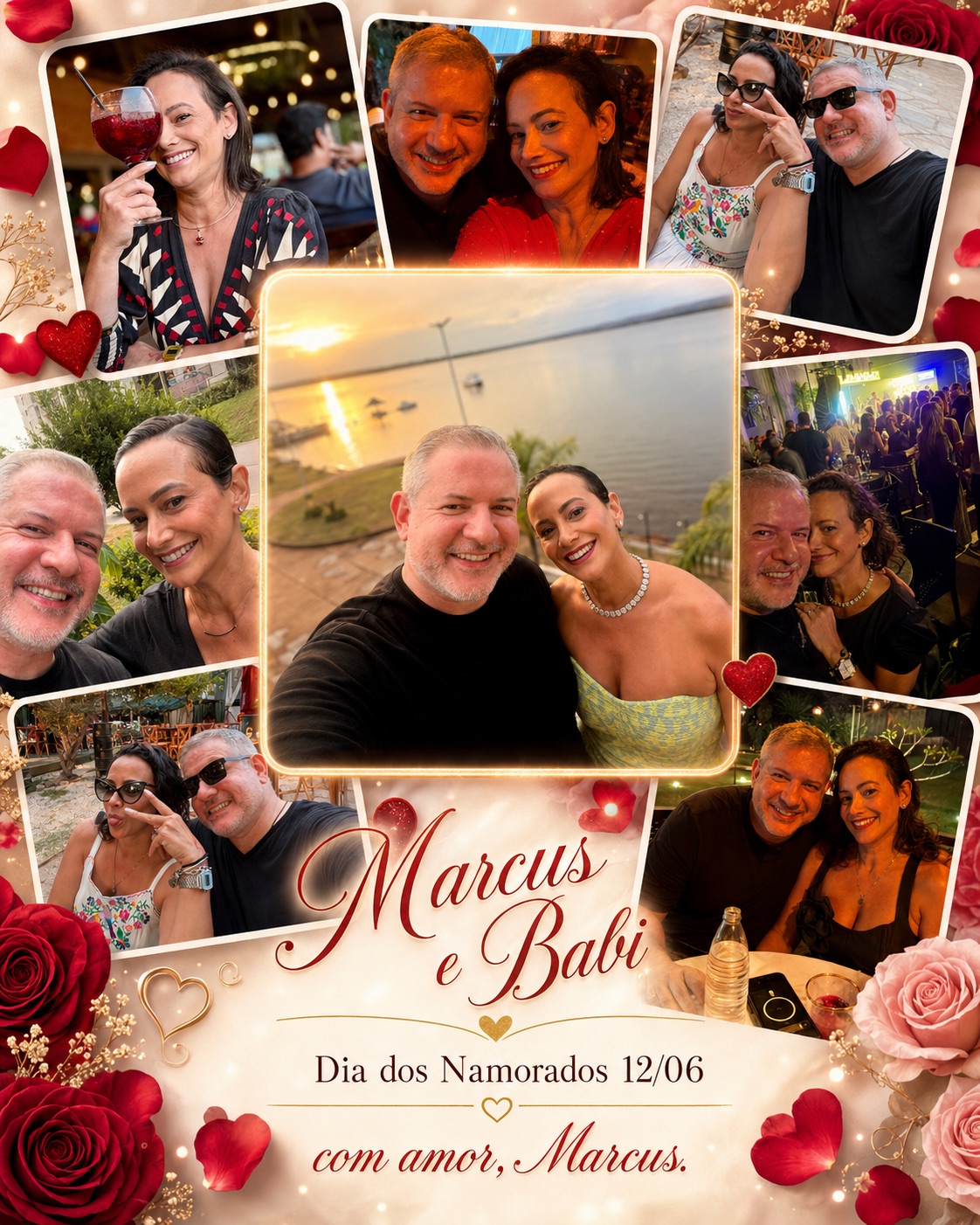 Colagem de fotos de Marcus e Babi